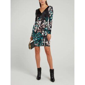 NWT roberto cavalli Black Leaf Print Knitted V-Neck Dress 42 US 6